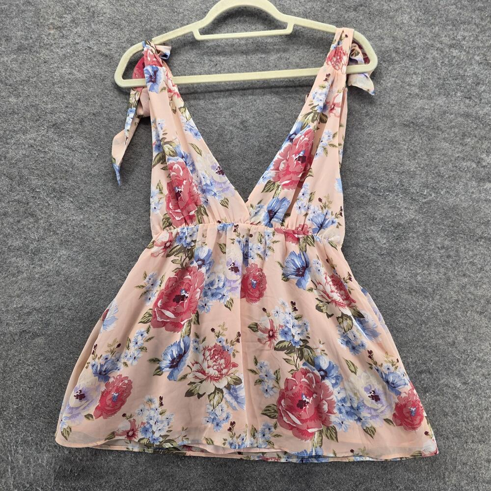 FOREVER 21 Tank Camisole Womens S Pink Floral Adjustable Strappy Lined Chiffon